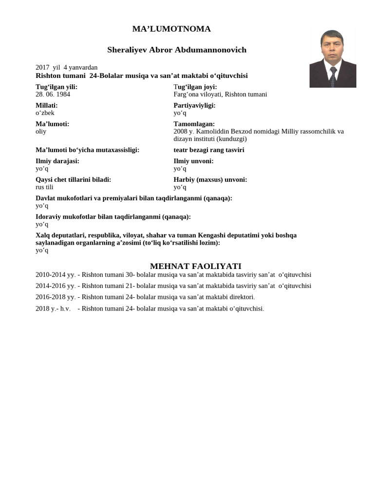 Sheraliyev Abror Abdumannonovich | PDF