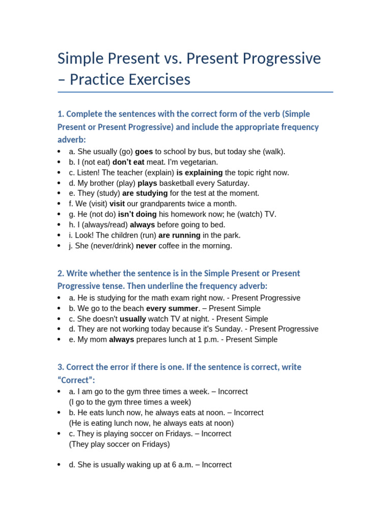 Simple - Present - Vs - Present - Progressive - Exercises-1 Resuelto ...