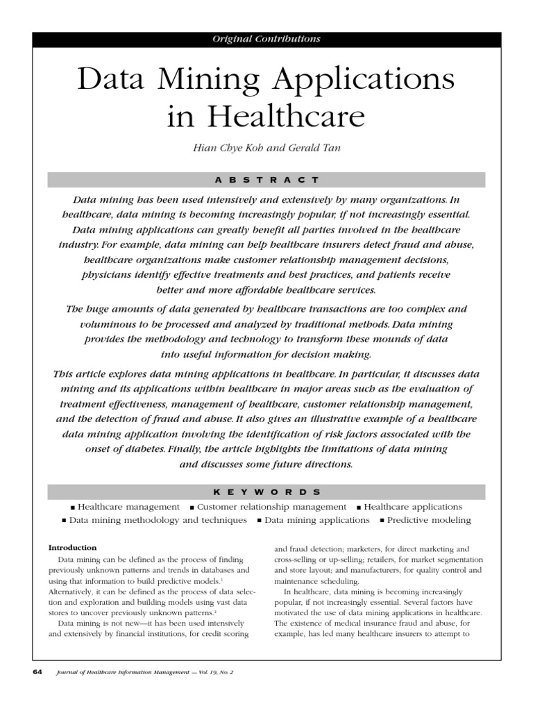 Data Mining Applications in Healthcare | PDF