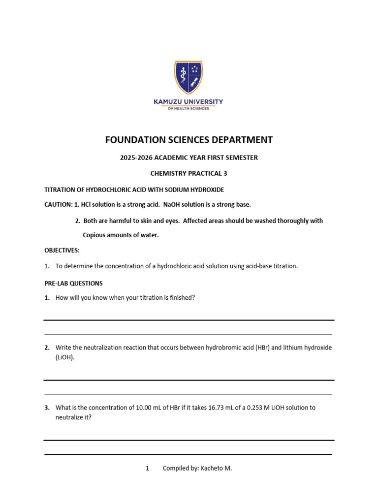 Exp #3. Titration of Hydrochloric Acid With Sodium Hydroxide | PDF ...
