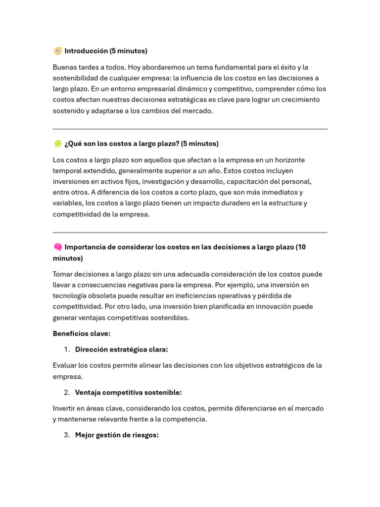 Costos A Largo Plazo Primera Versión | PDF | Tasa interna de retorno ...