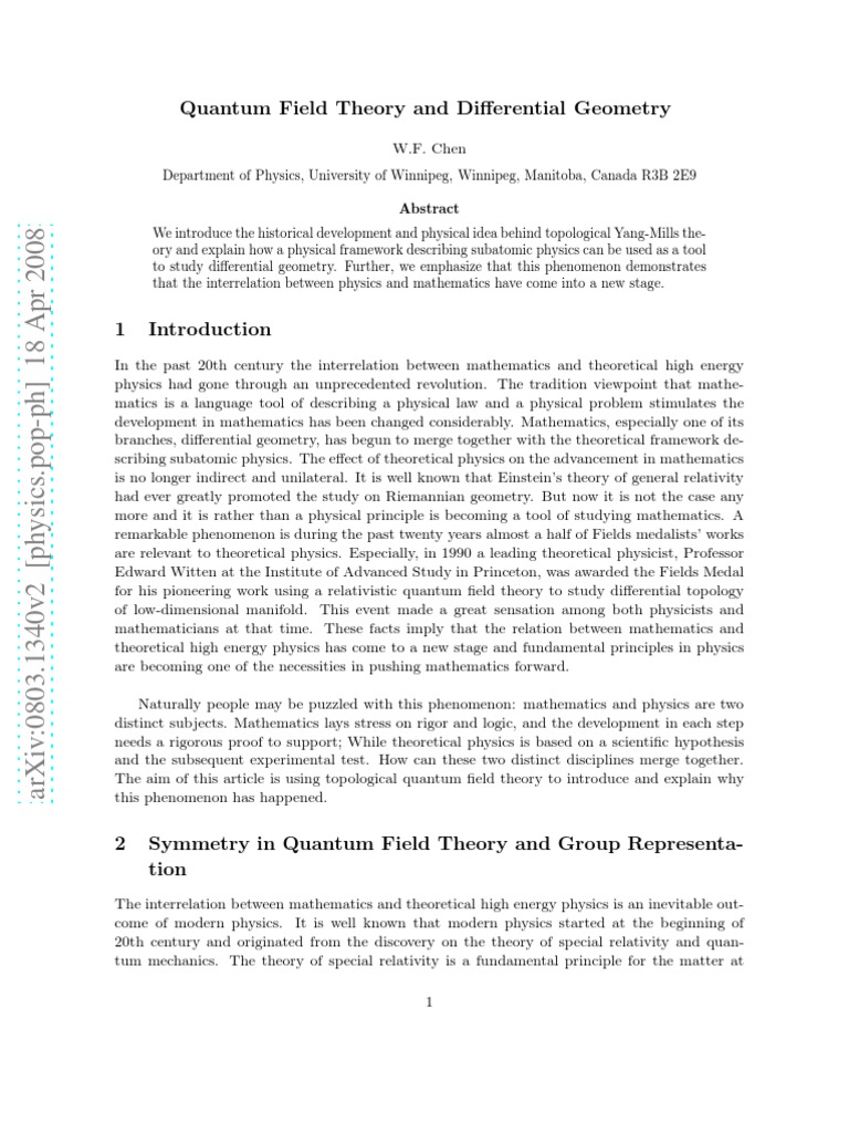 Quantum Field Theory Meets Geometry | PDF | Gauge Theory ...