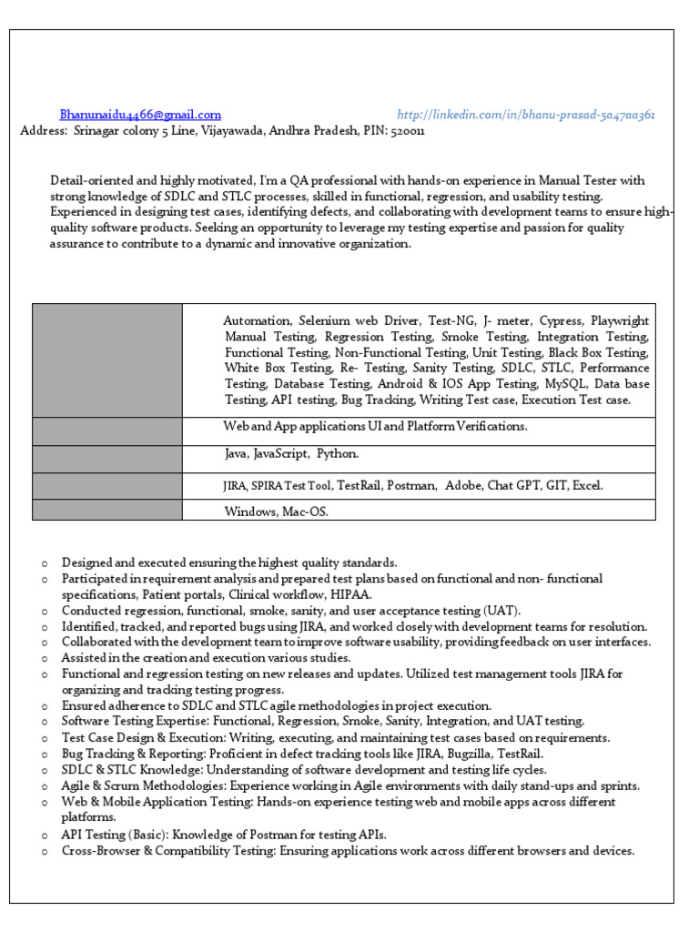 Software QA Engineer Resume Summary | PDF | Software Testing | Software ...