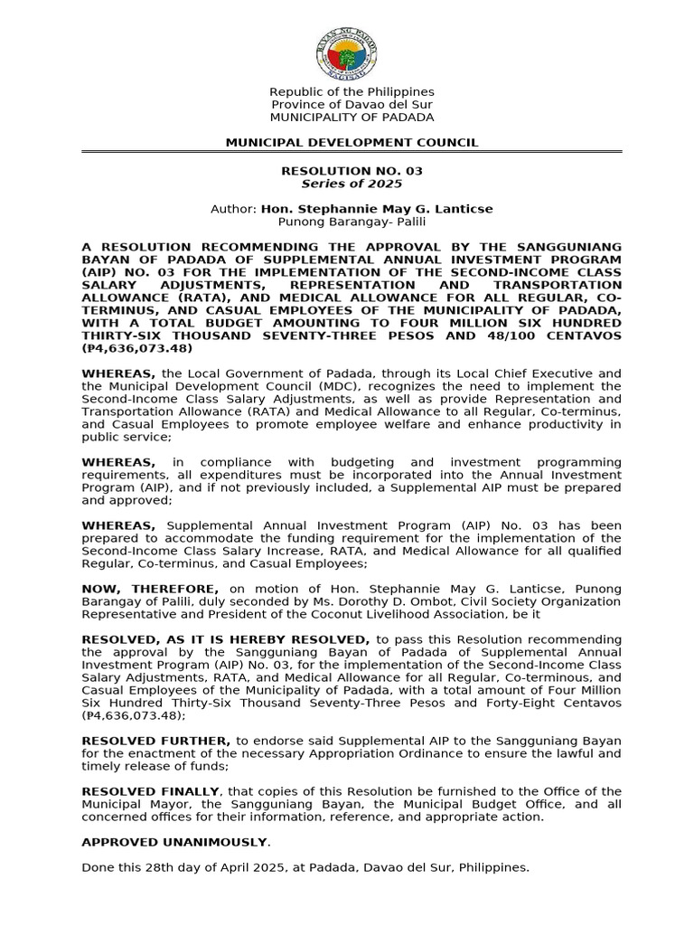 Padada AIP Resolution for Salary Adjustments | PDF | Government