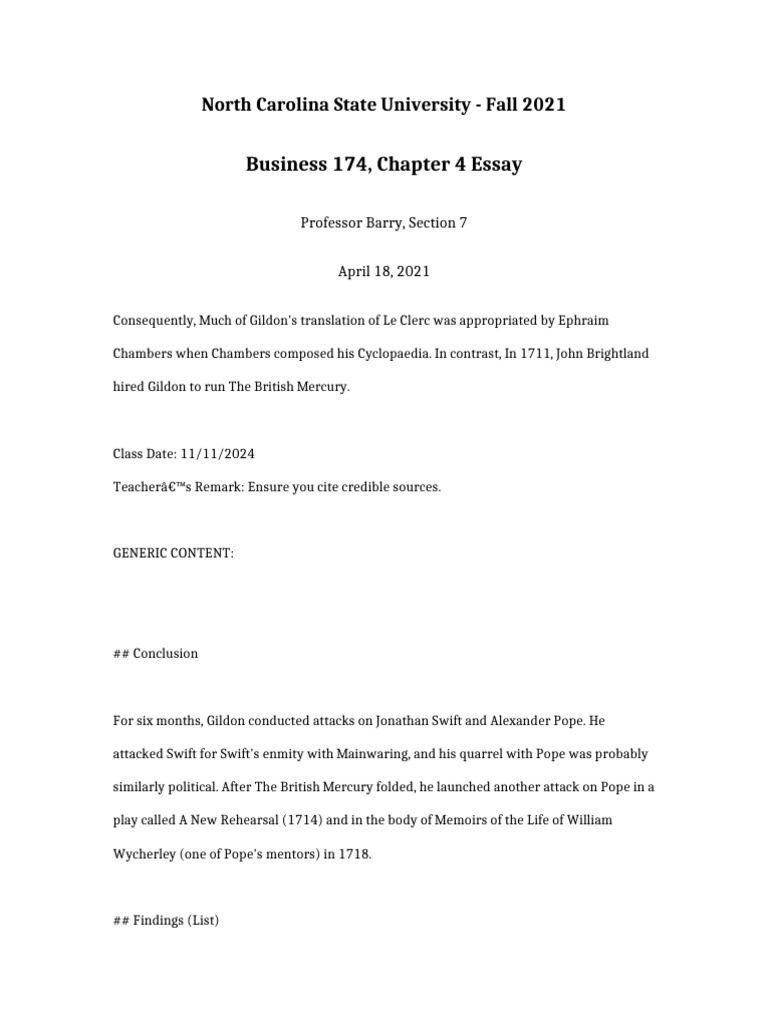 Business 174 Chapter 4 Essay | PDF