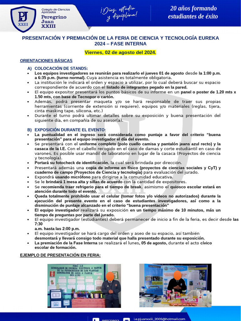 Feria de Ciencia y Tecnología Eureka 2024 | PDF
