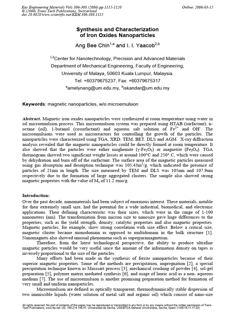 Synthesis of Magnetic Iron Oxide Nanoparticles | PDF | Nanoparticle ...