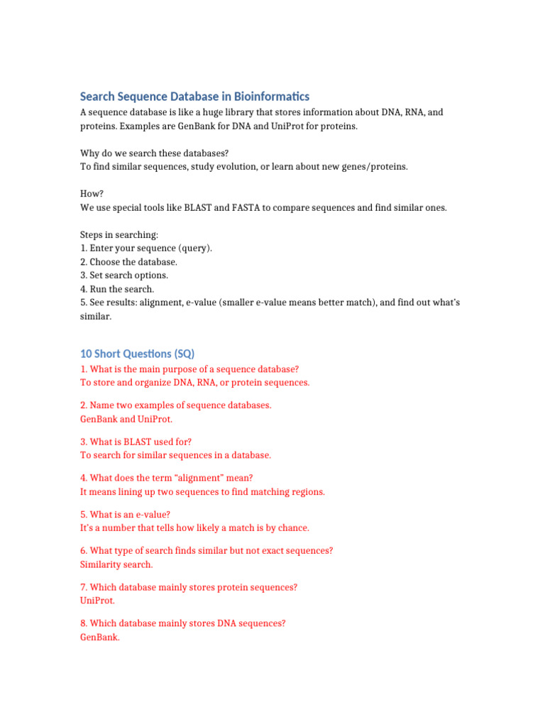 Bioinformatics Sequence Database Guide | PDF | Sequence Alignment | Biology