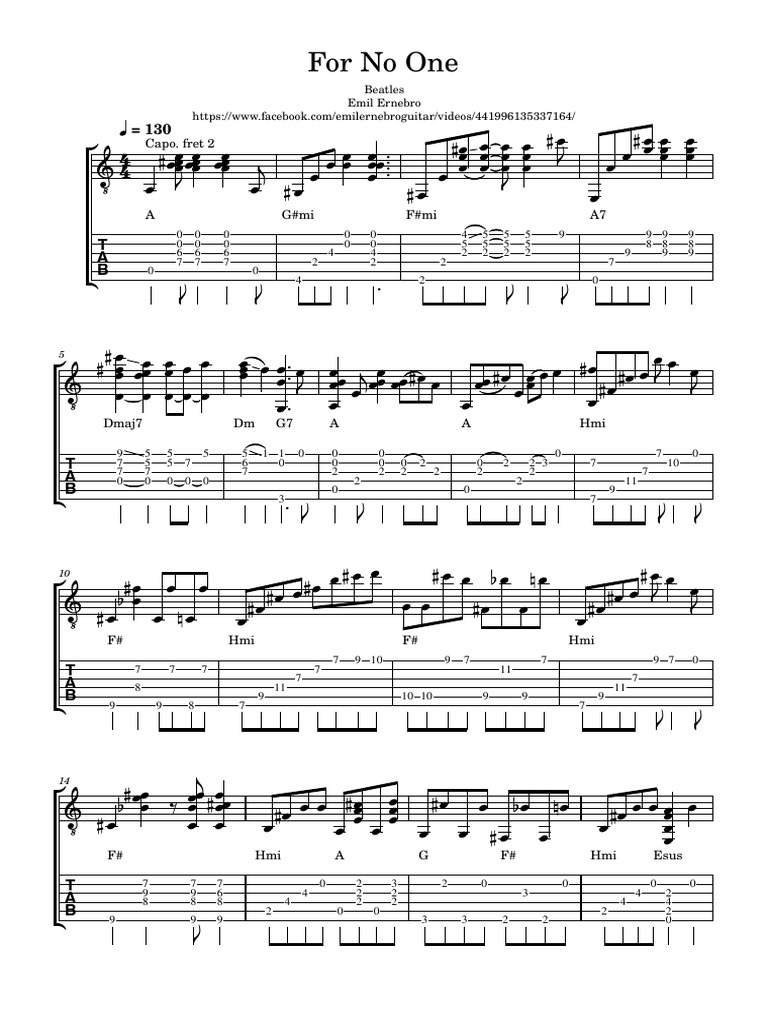 For No One Guitar Emil Ernebro | PDF | The Beatles | Guitar Family ...