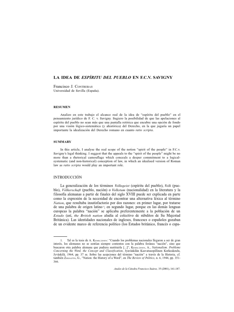 La Idea de Espíritu Del Pueblo en F.C.V. Savigny PDF Wilhelm