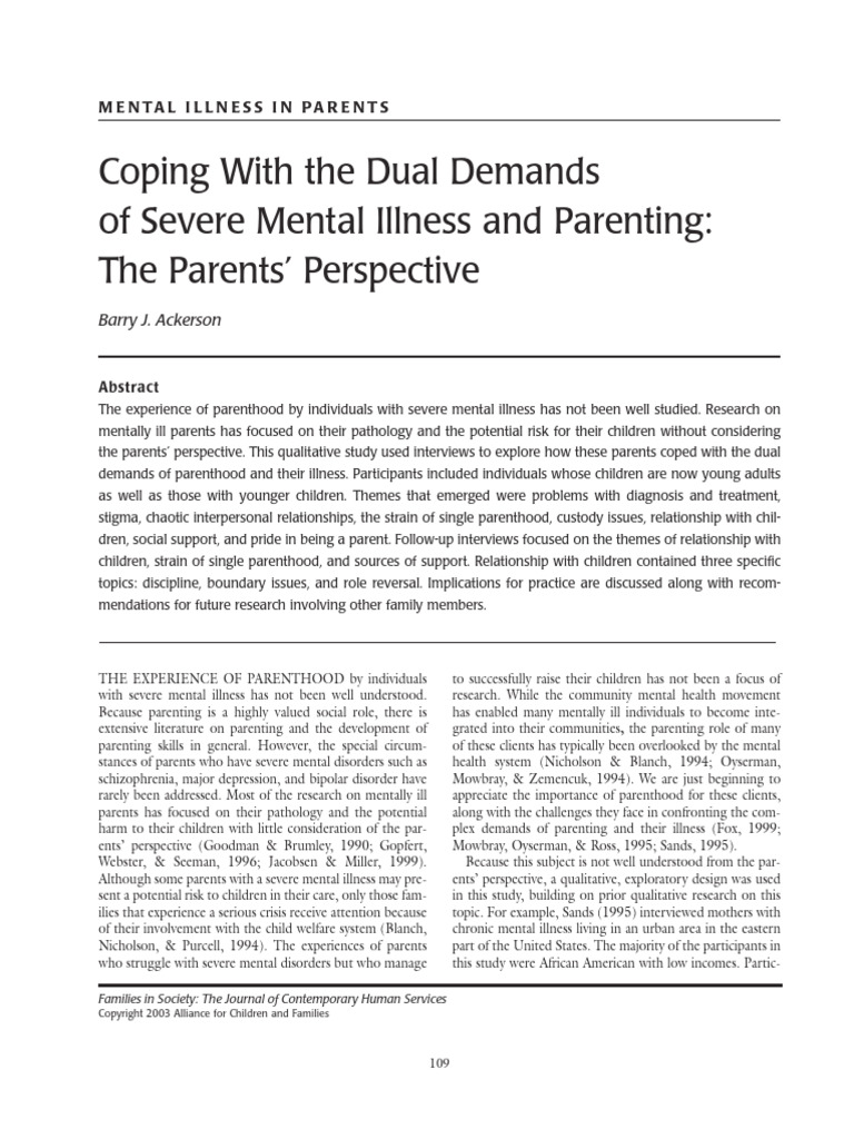 Parenting with Severe Mental Illness | PDF | Mental Disorder | Parenting