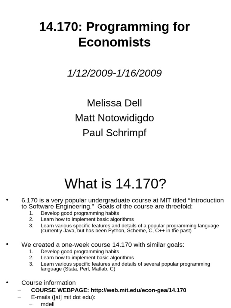 Programming for Economists Course Overview | PDF | Computer Programming ...