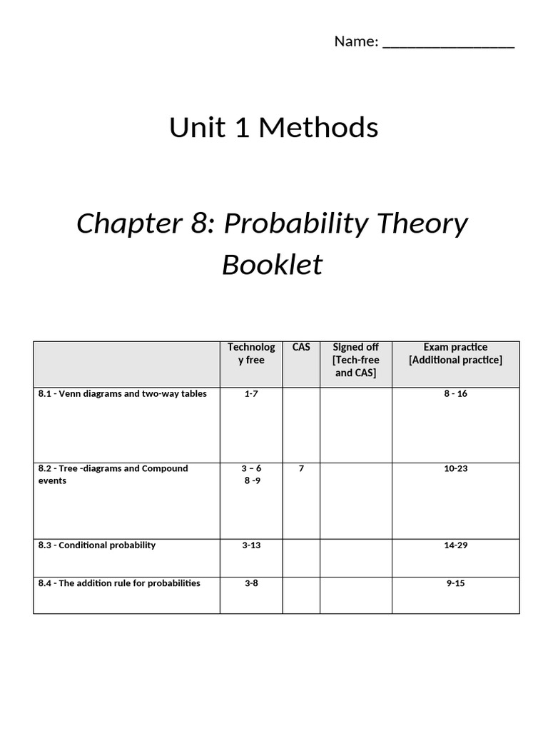 Unit 1 Probability Chapter 8 Booklet | PDF