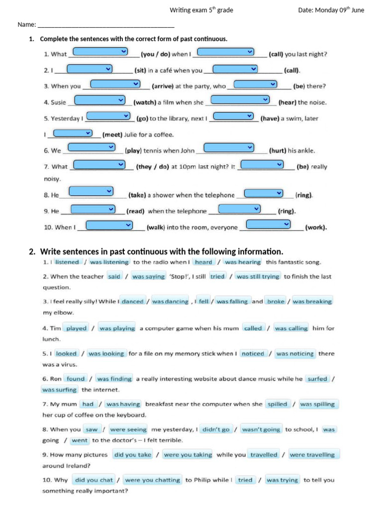 Writing Exam 5to Grade | PDF