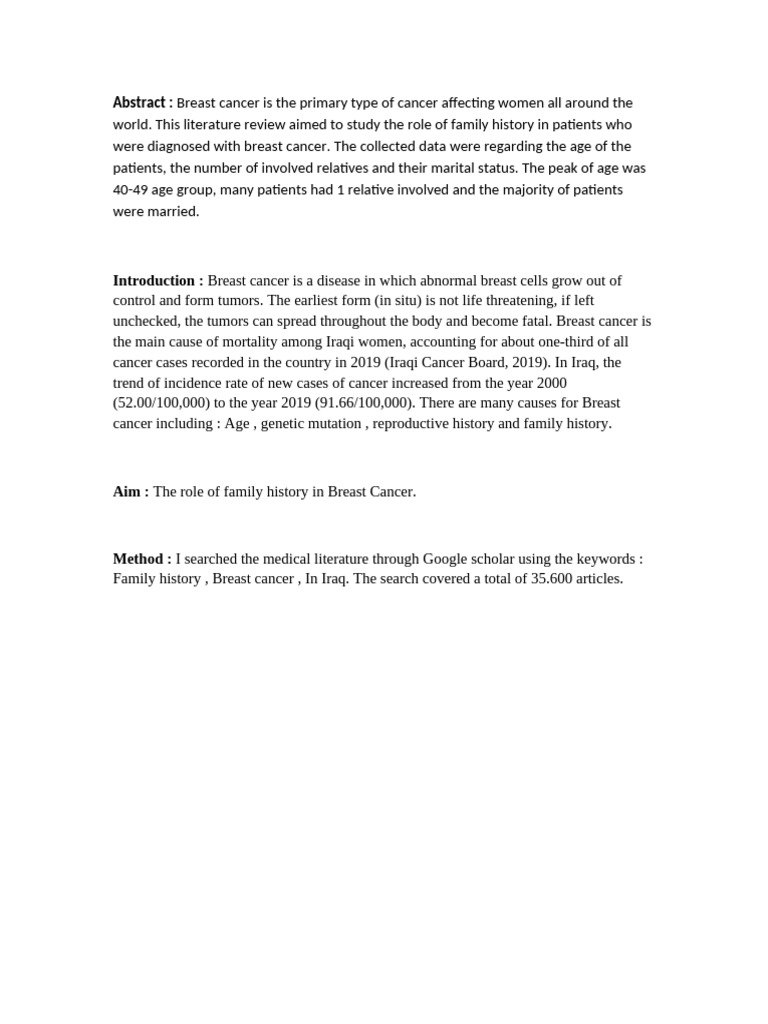 Family History's Impact on Iraqi Women with Breast Cancer | PDF ...