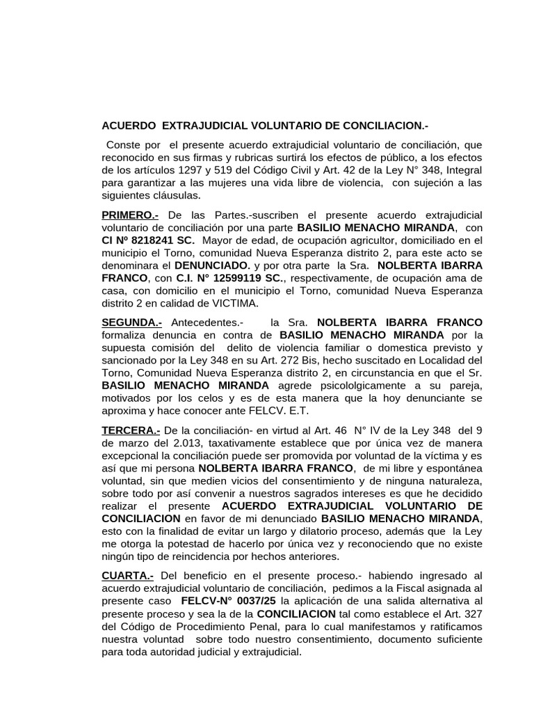 Acuerdo de Conciliación Extrajudicial | PDF | Justicia | Crimen y violencia