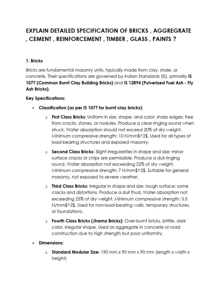 Specification of Material | PDF | Brick | Concrete