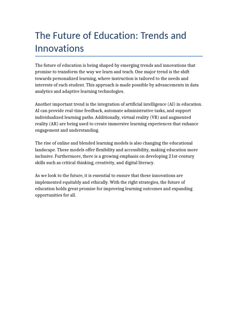 The Future of Education Trends and Innovations | PDF