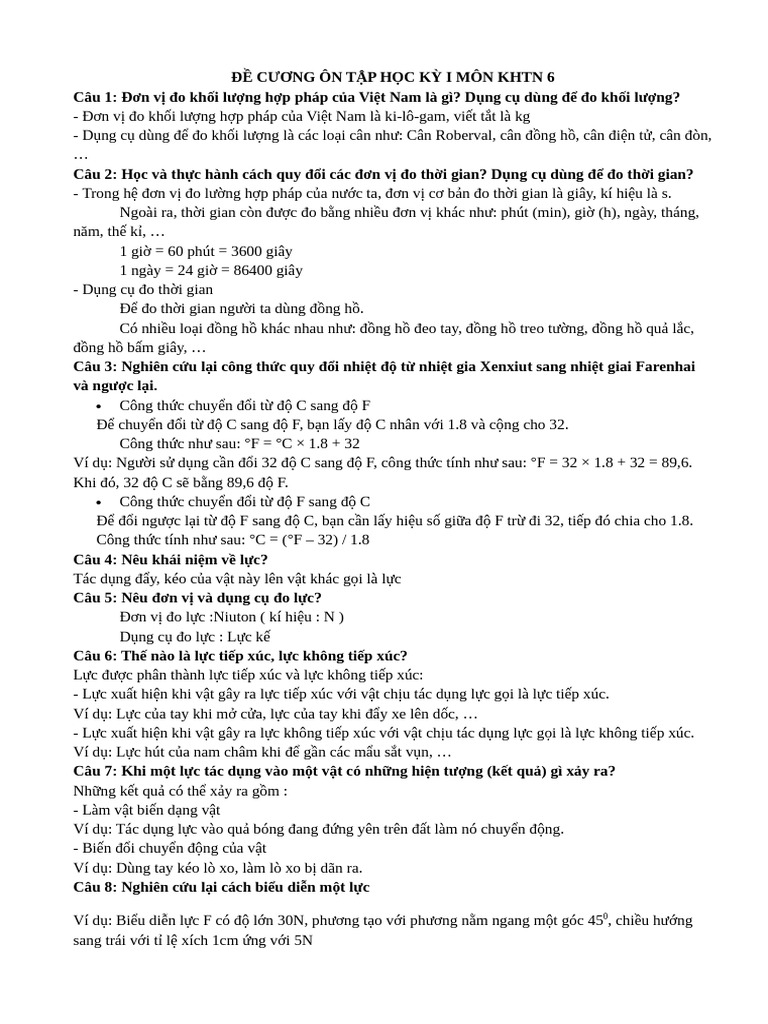 ĐỀ CƯƠNG KHTN 1 | PDF