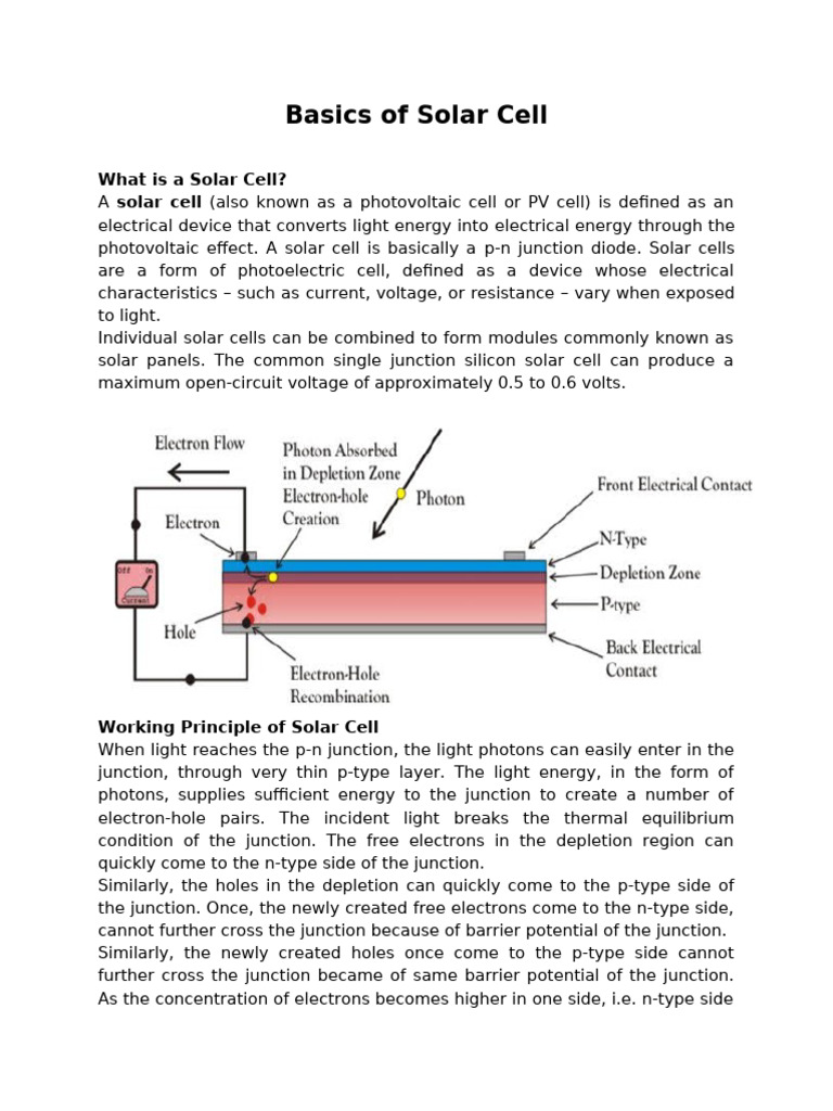 Solar Cell Basics and Fundamentals | PDF | Diode | Solar Cell