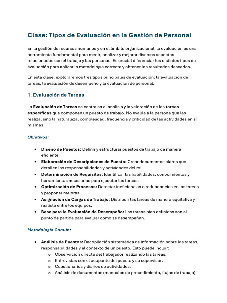 Tipos de Evaluación en Gestión de Personal | PDF | Evaluación | Gestión ...