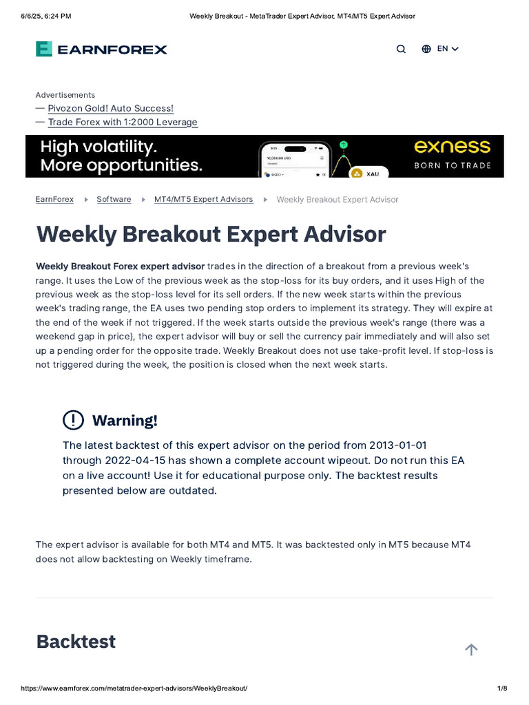Weekly Breakout Metatrader Expert Advisor Mt4 Mt5 Expert Advisor Pdf