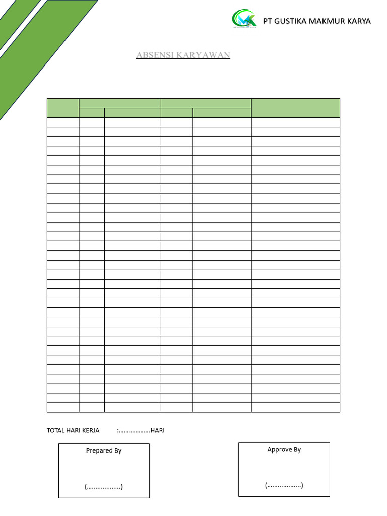 Contoh Form Absensi Karyawan | PDF