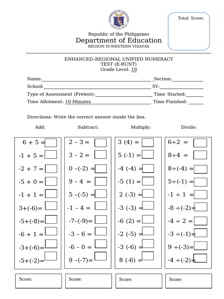 Grade 10 Enhanced Numeracy Test | PDF