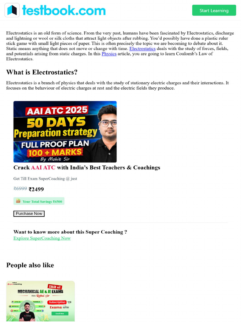 Coulomb's Law of Electrostatics - Vector Form, Limitation, Example | PDF