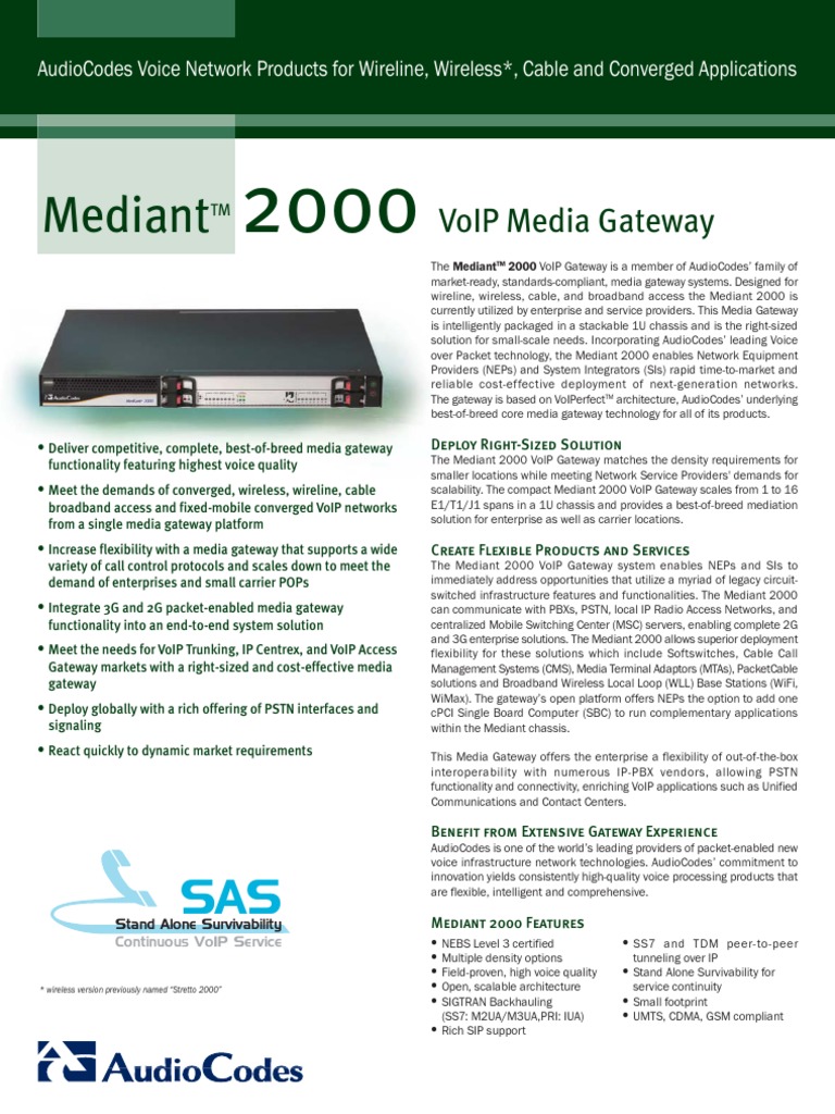 Mediant-2000 CPE Datasheet | PDF | Voice Over Ip | Network Protocols
