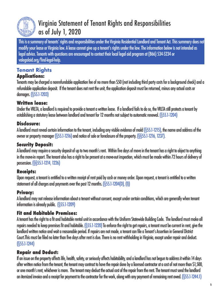 Virginia Tenant Rights Overview 2023 | PDF | Leasehold Estate | Eviction