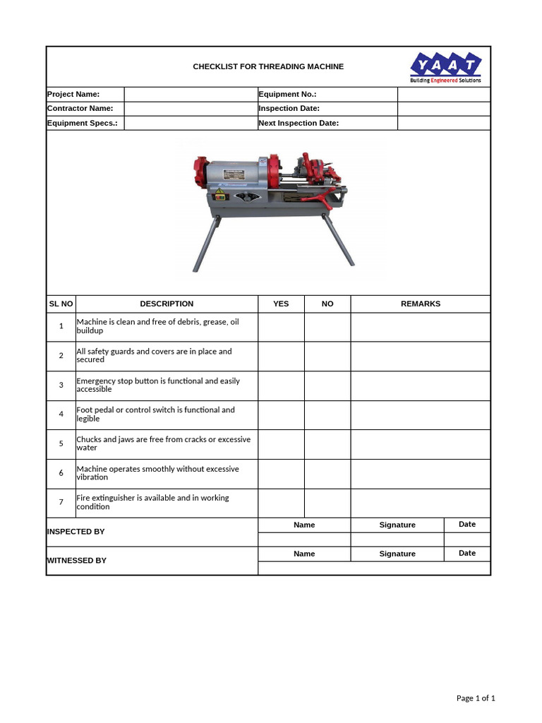Checklist For Threading Machine | PDF