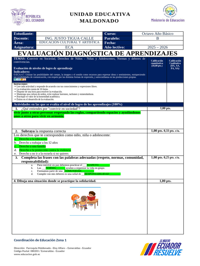 Evaluación Diagnóstica ECA Octavo Básico | PDF