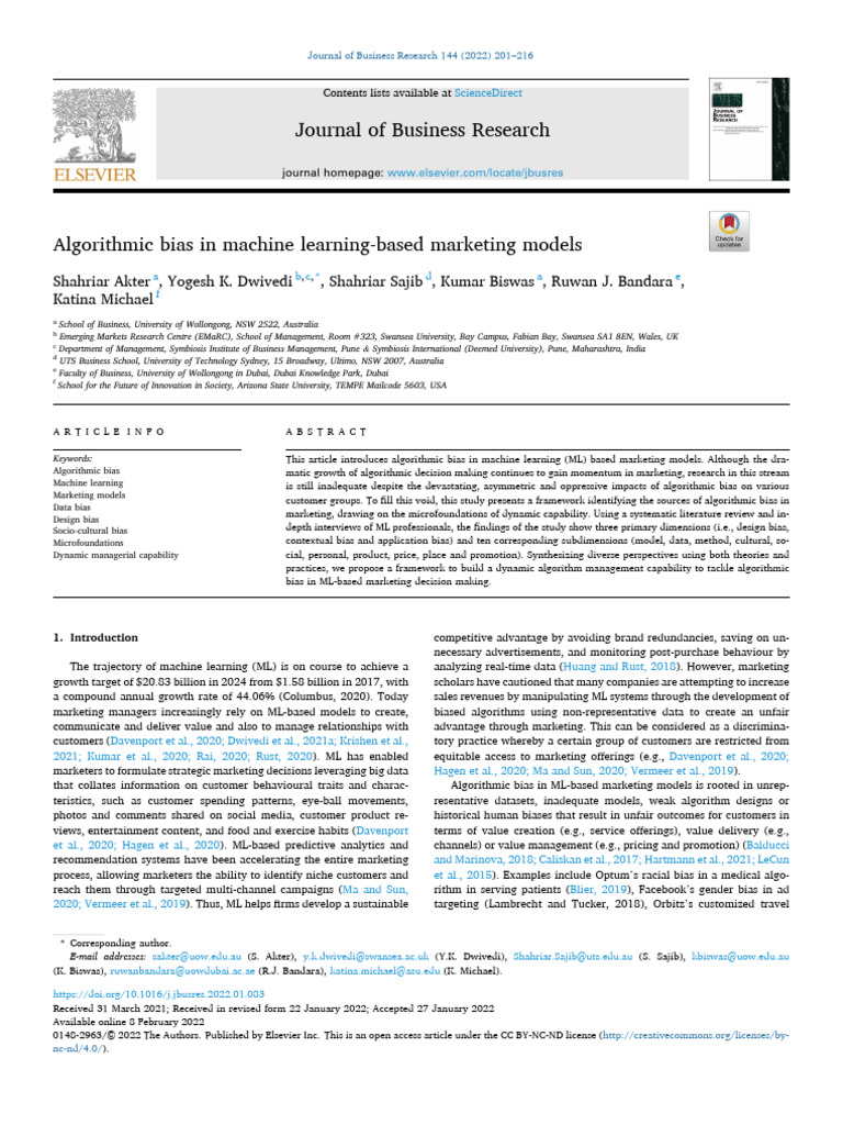 Algorithmic Bias in Marketing Models | PDF | Machine Learning ...
