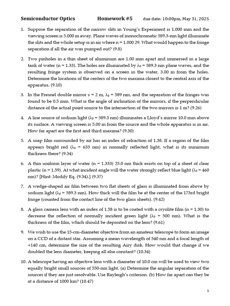 Homework+5 20250527 | PDF | Mirror | Electromagnetic Spectrum