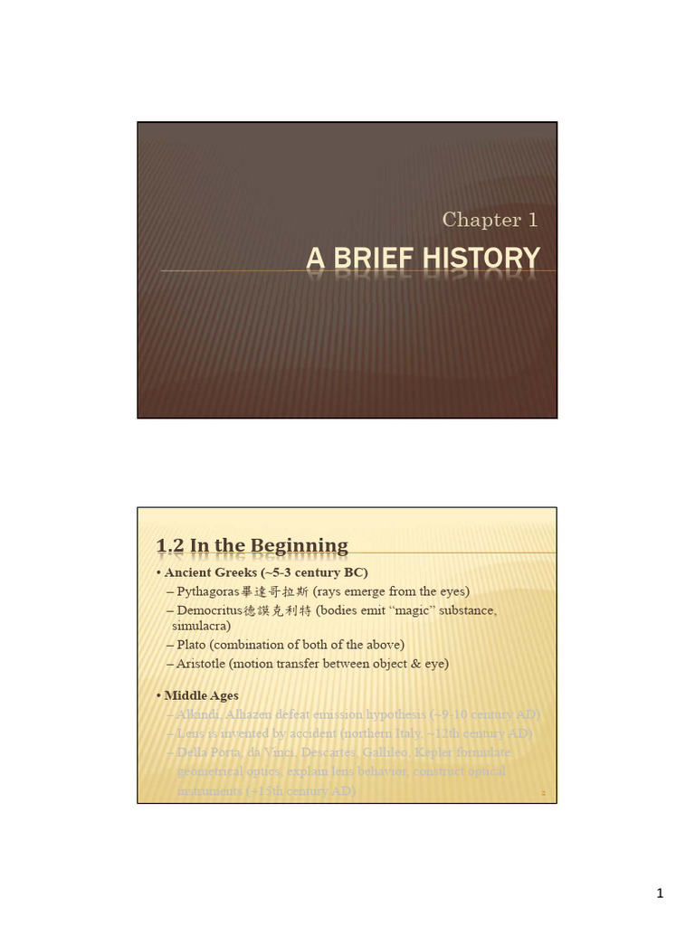 Lecture+1 Chapter+1+a+Brief+History+202102 | PDF | Light | Optics