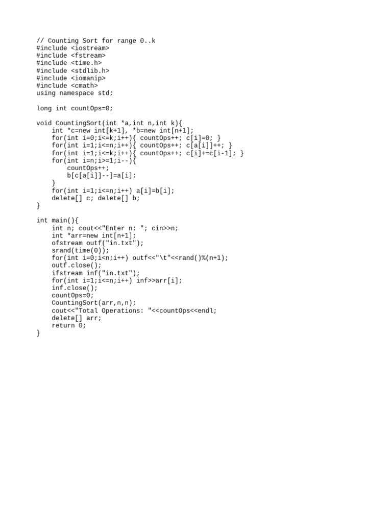 Counting Sort Operation Count | PDF