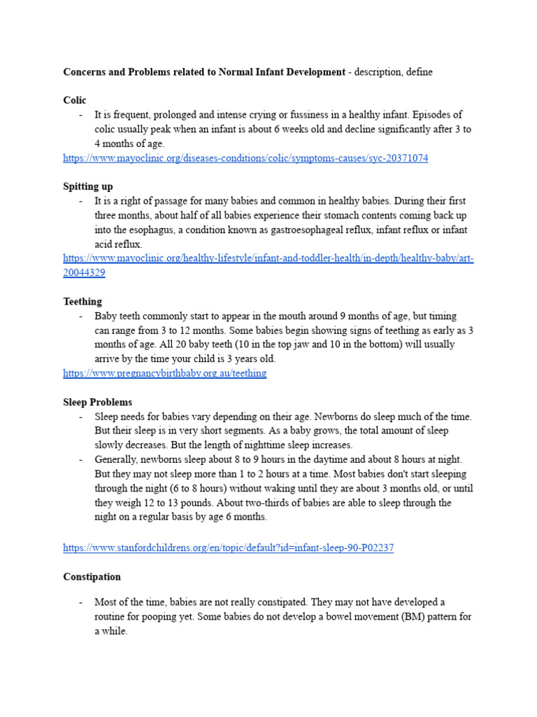 Infant Development Issues Explained | PDF | Infants | Human Feces