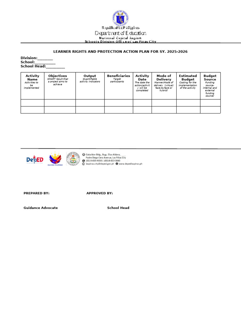 Learner Rights Action Plan 2025-2026 | PDF