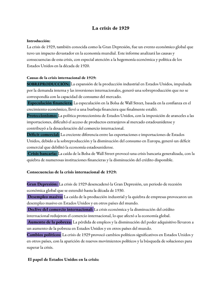 La Crisis de 1929 | PDF | Gran depresion | Proteccionismo