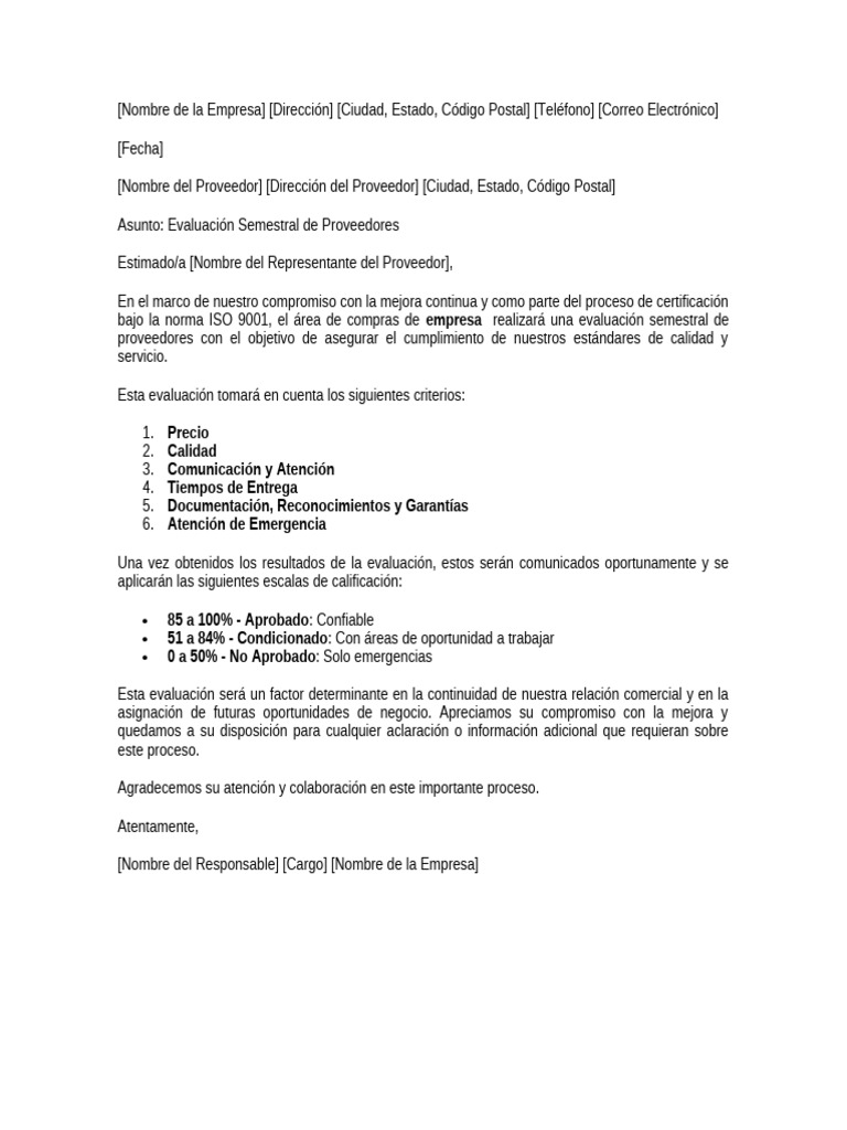 Evaluación Semestral de Proveedores ISO 9001 | PDF