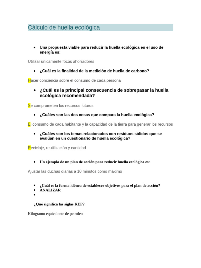 Cálculo de Huella Ecológica | PDF