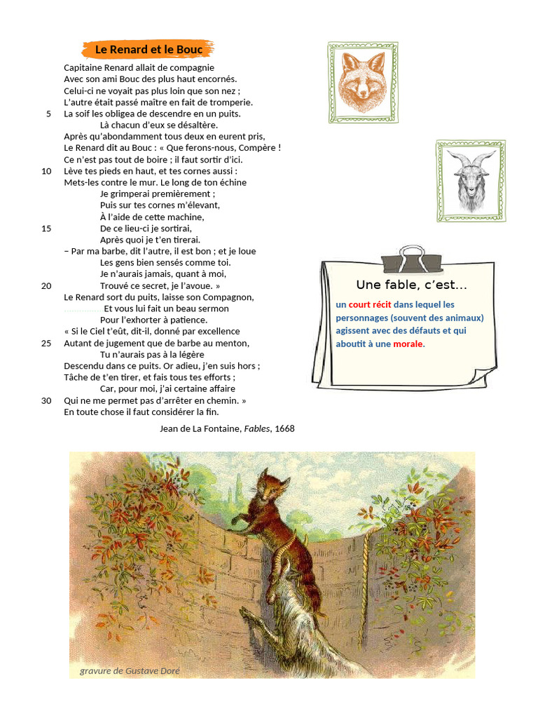 Le Renard et le Bouc : Morale de la ruse | PDF | Fable