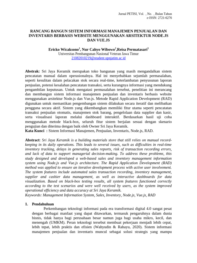 Jurnal Petisi Rancang Bangun Sistem Informasi Manajemen Penjualan Dan ...