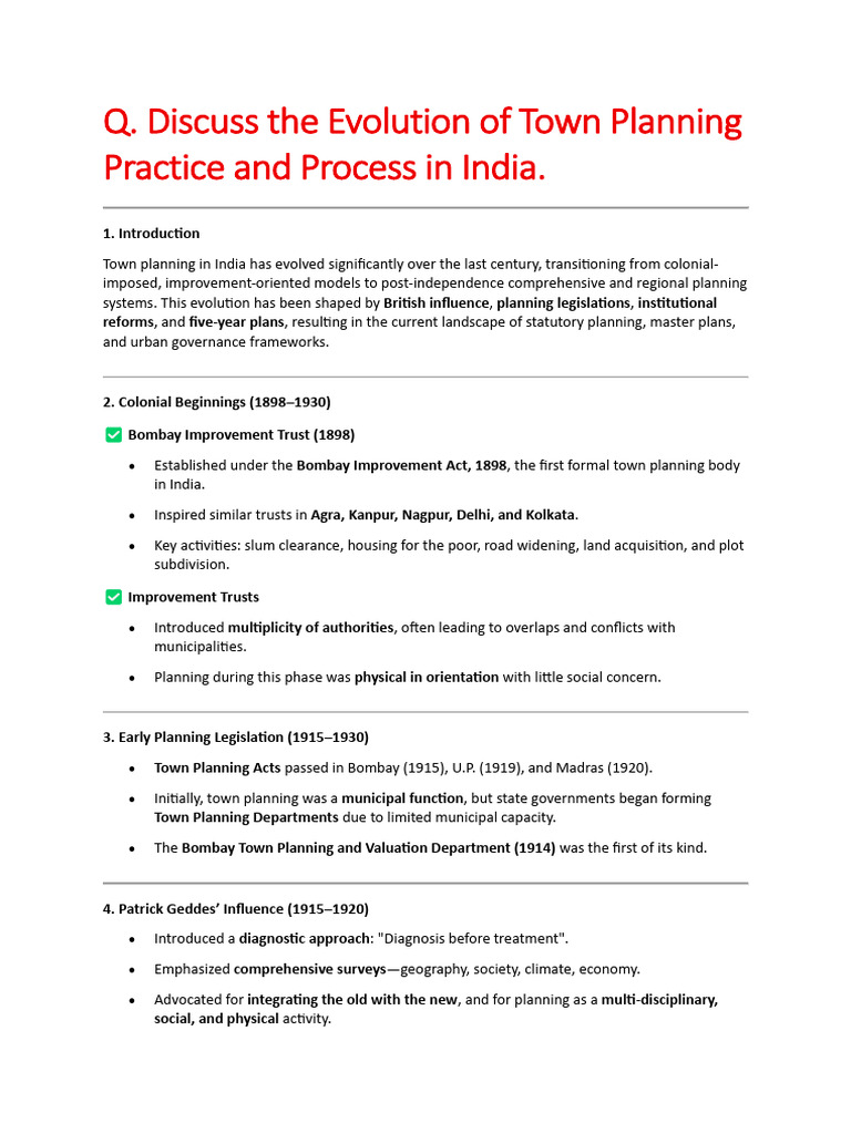 Evolution of Town Planning in India | PDF | Infrastructure | Public ...