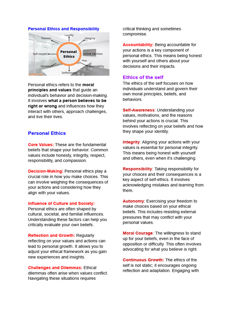 Understanding Personal Ethics & Responsibility | PDF | Integrity | Morality