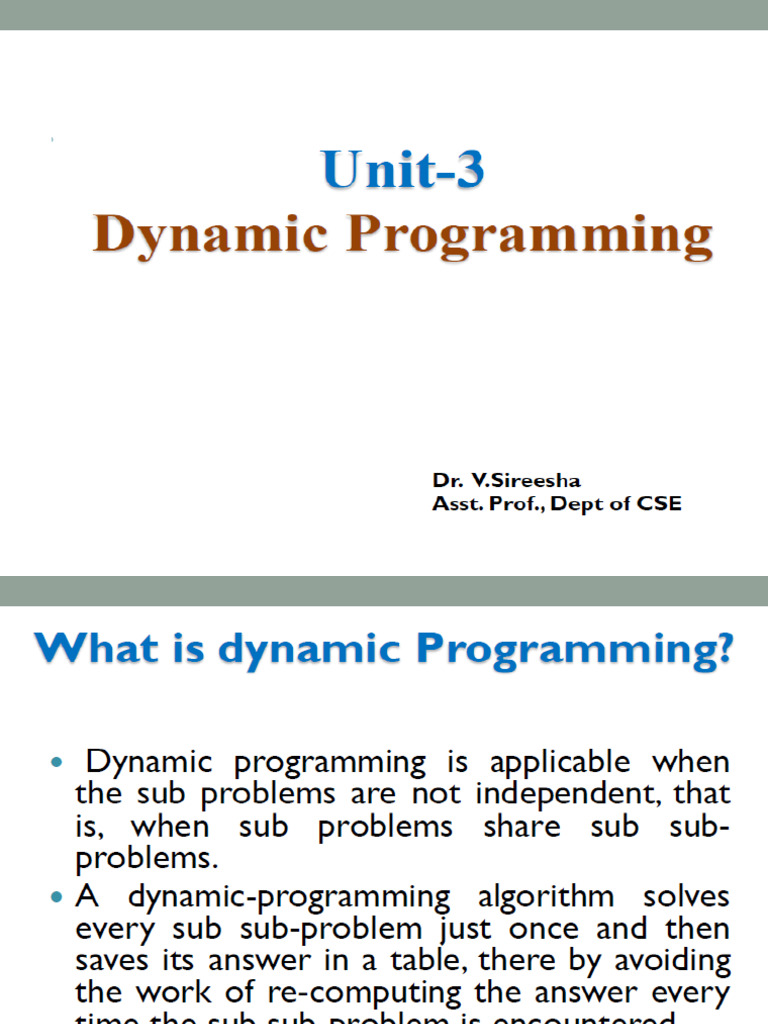 DAA-Unit-3-Dynamic Programming-All Pairs Shortest Path Problem, TSP | PDF