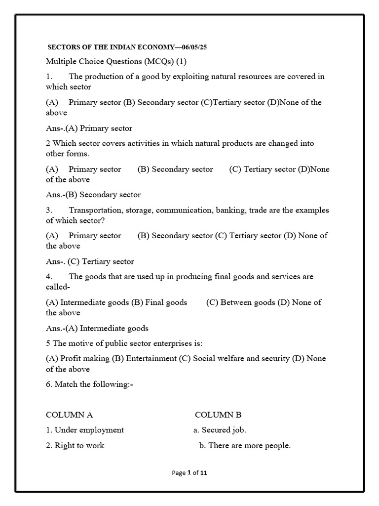 Notes - Sectors of The Indian Economy | PDF | Employment | Underemployment