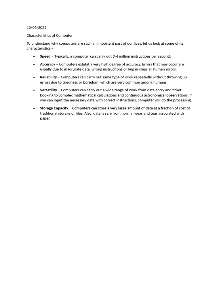 Key Characteristics of Computers | PDF