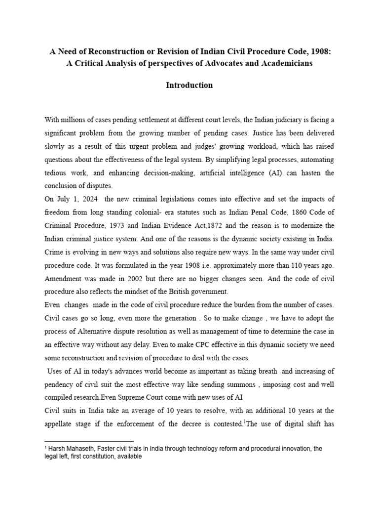 A Need of Reconstruction or Revision of Indian Civil Procedure Code ...